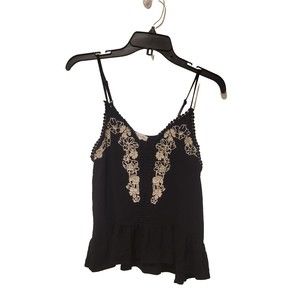Eyeshadow Black Embroidered Tank Top Rayon Cami Adjustable Strap-Small